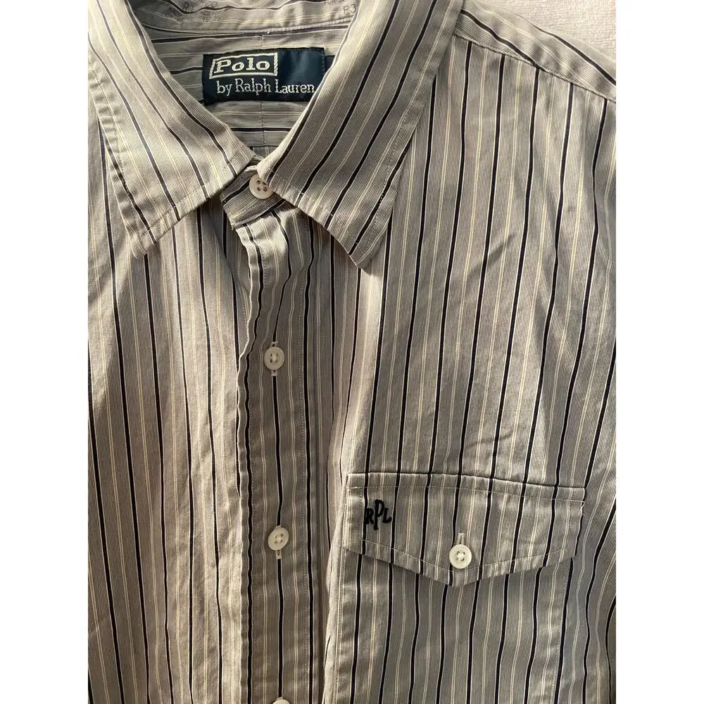 Polo Ralph Lauren size Large button up blue white‎ striped dress shirt